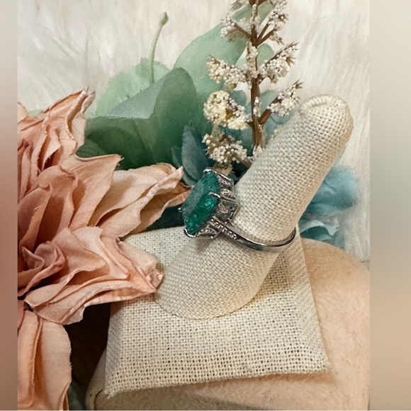 Aqua Zircon Accent Gemstone Ring With Side Micro Pave Simulate Diamonds NEW! - Picture 6 of 6